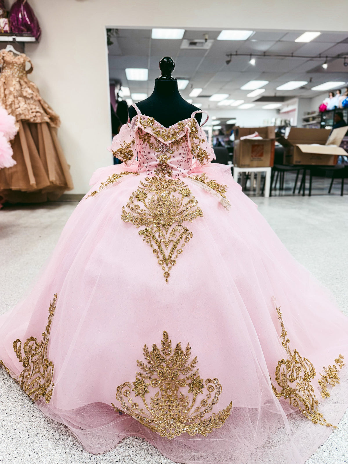 Rose and Gold Baroque Mini Quinceañera Gown