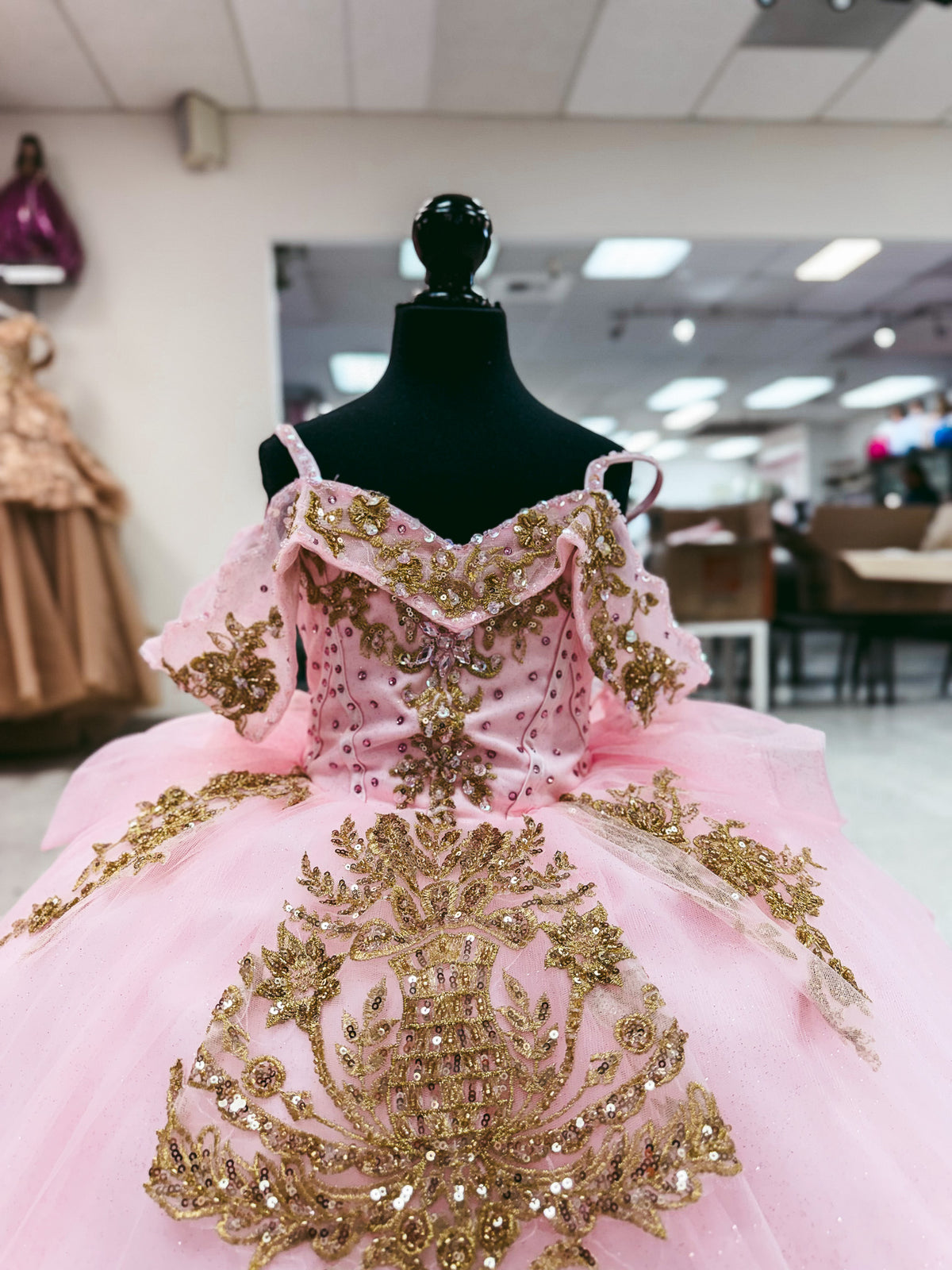 Rose and Gold Baroque Mini Quinceañera Gown