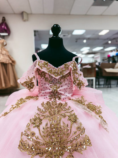Rose and Gold Baroque Mini Quinceañera Gown
