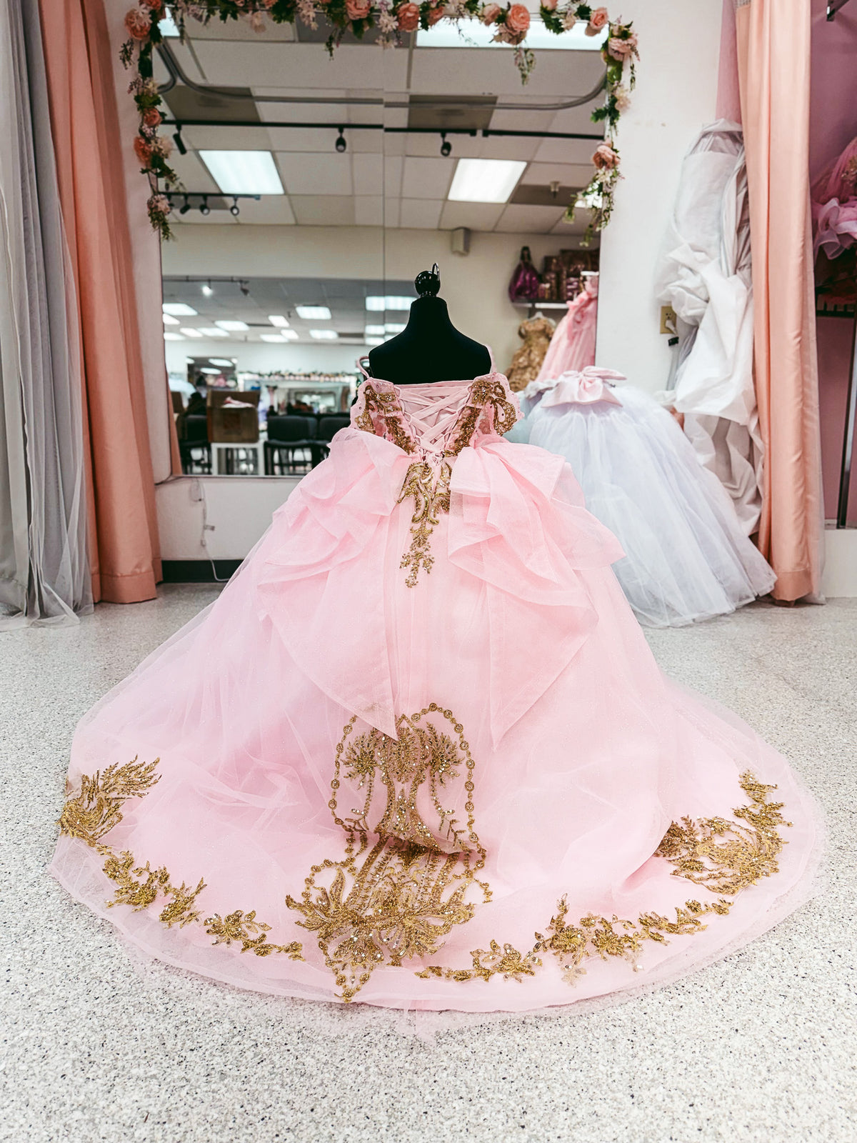 Rose and Gold Baroque Mini Quinceañera Gown