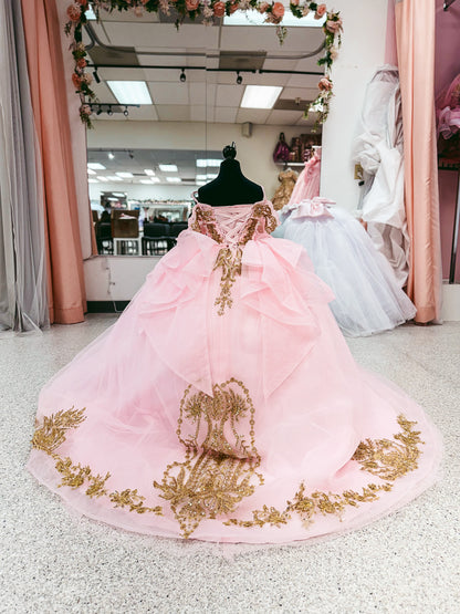 Rose and Gold Baroque Mini Quinceañera Gown