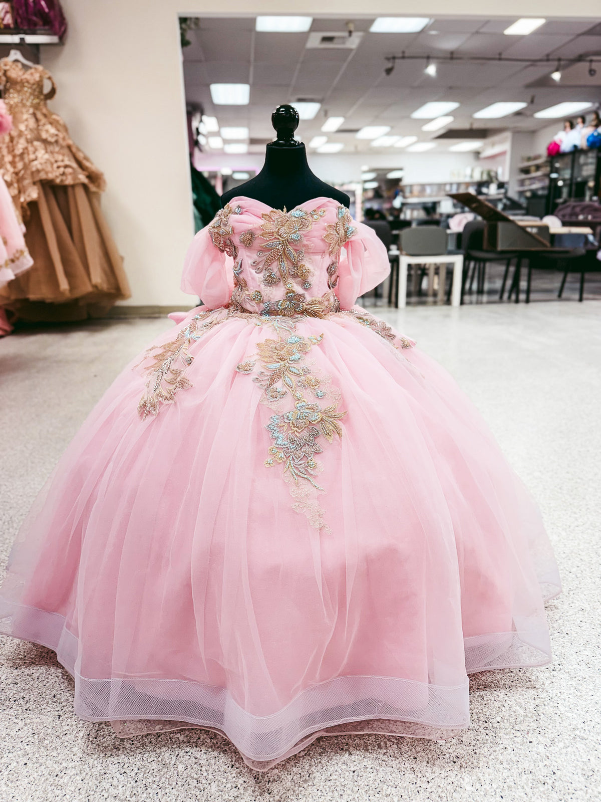 Blush Bow Elegance Mini Quinceañera Gown