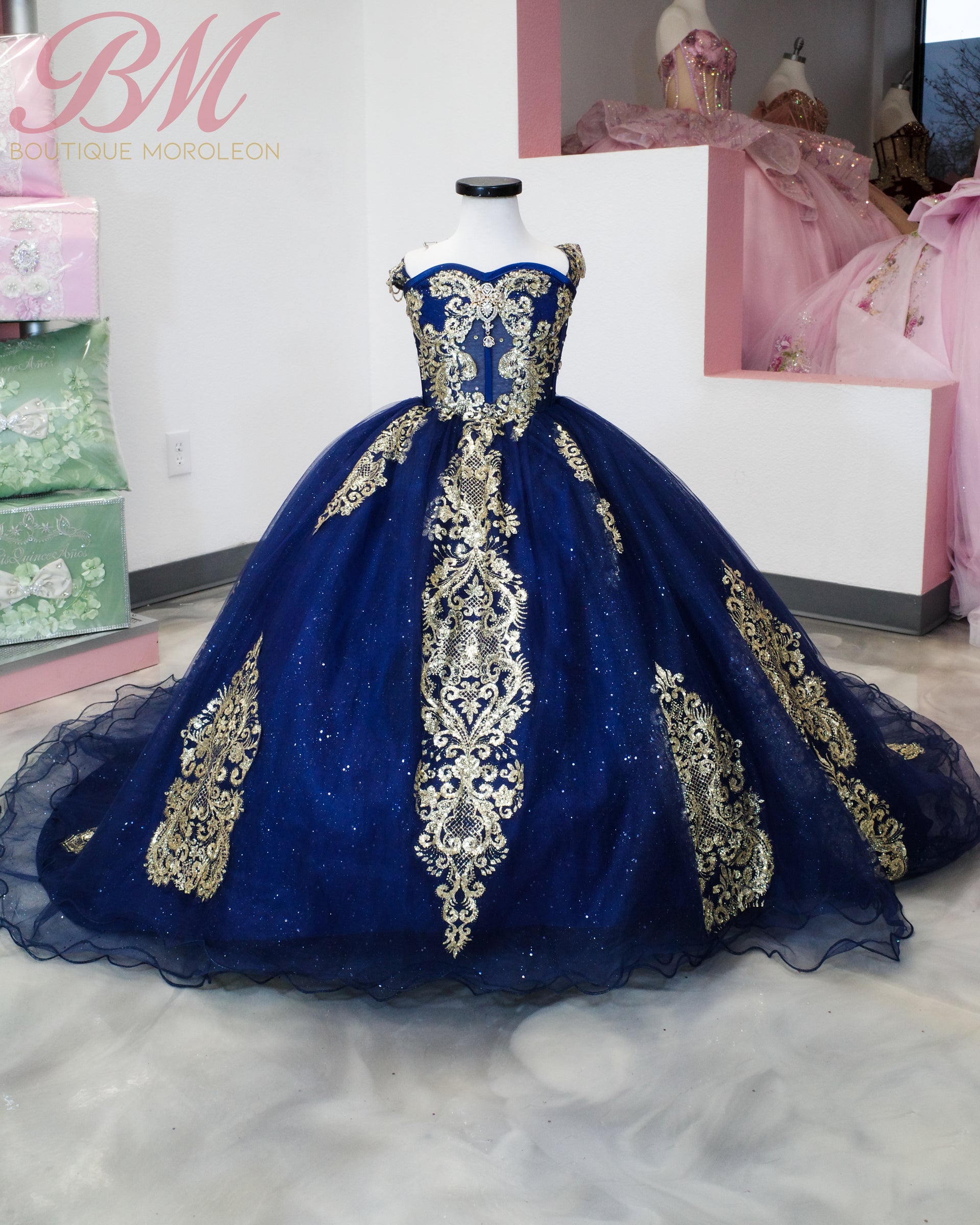Special Order. Mini Quince Dress in Navy with Gold Accent