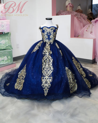 Special Order. Mini Quince Dress in Navy with Gold Accent