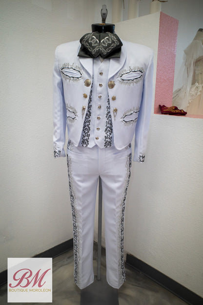 Classic Charro Suit White/Silver Embroidery