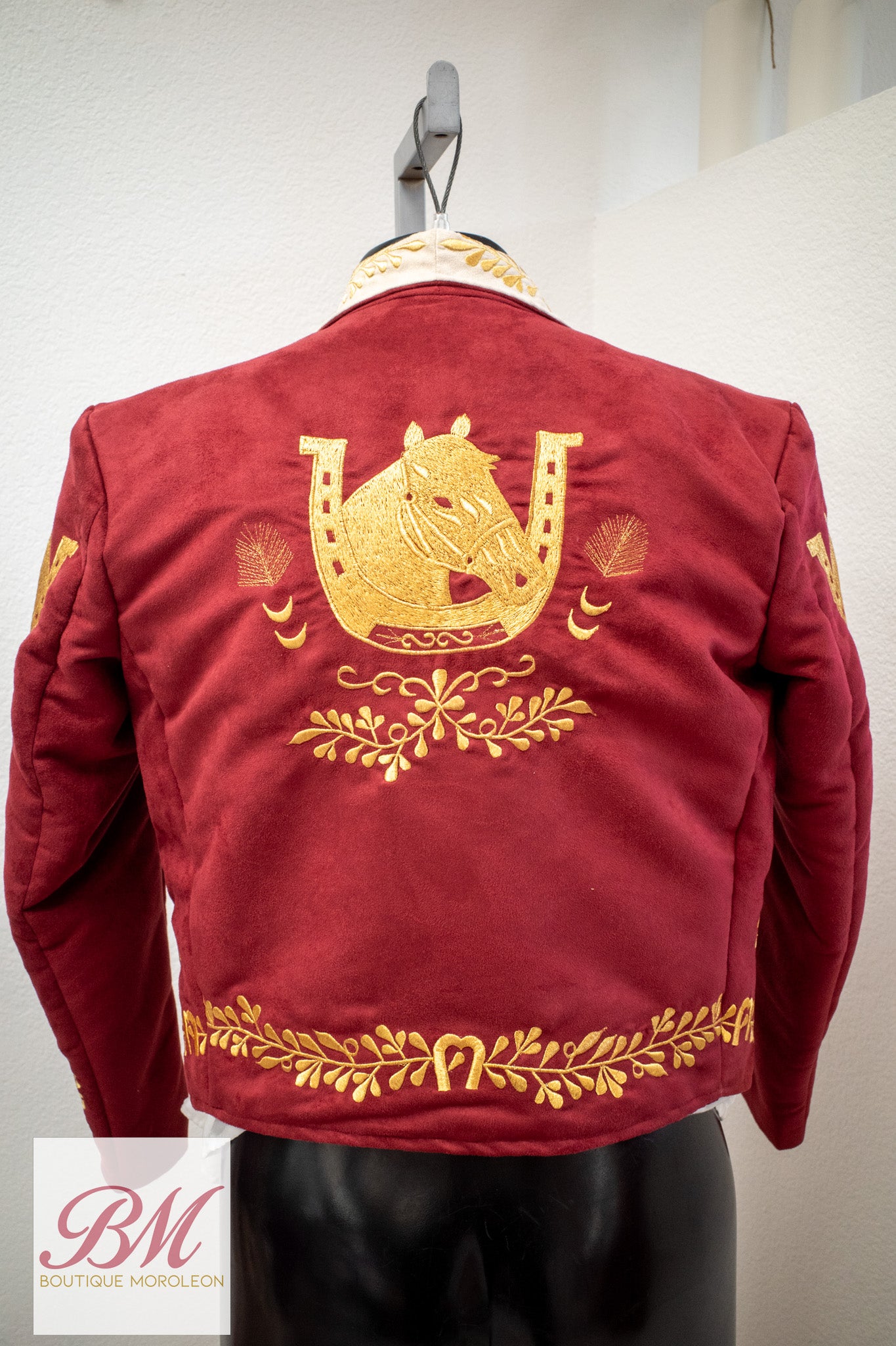 Burgundy Suede Charro Suit with Gold Embroidery