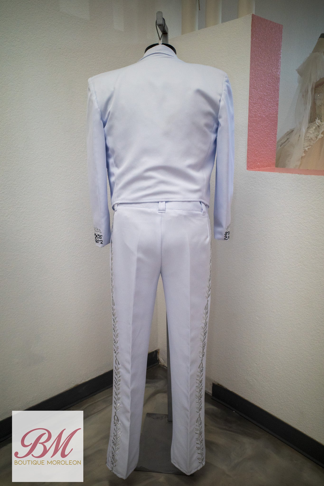 White Charro Suit with Silver Embroidery