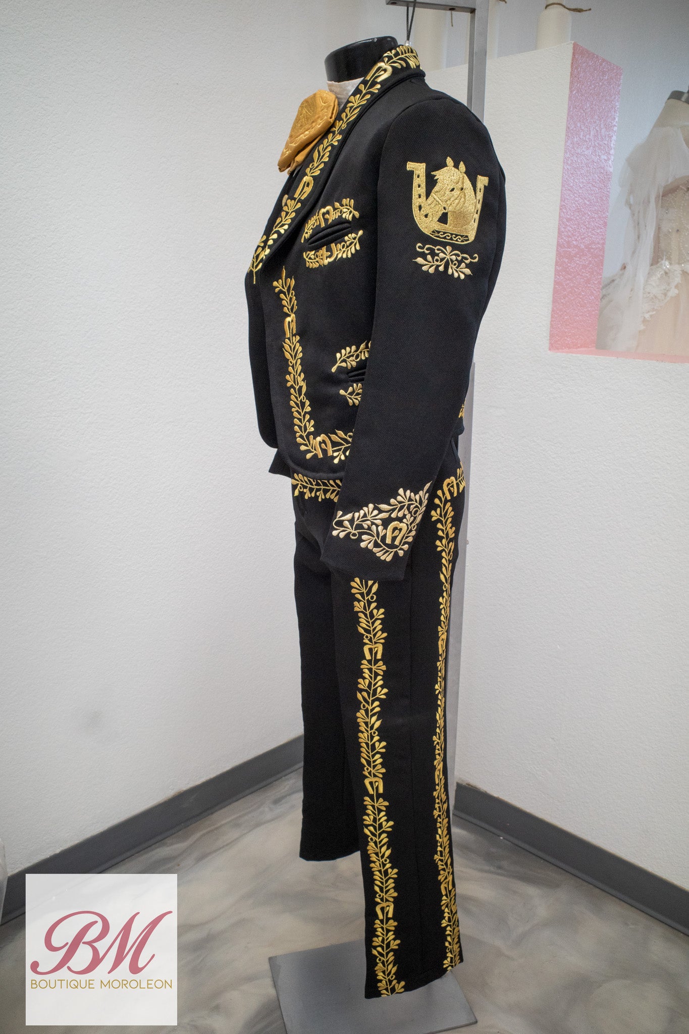 Black Charro Suit with Gold Embroidery