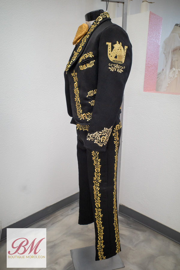 Classic Charro Suit Black with Gold — alternate view — Boutique Moroleon Sacramento
