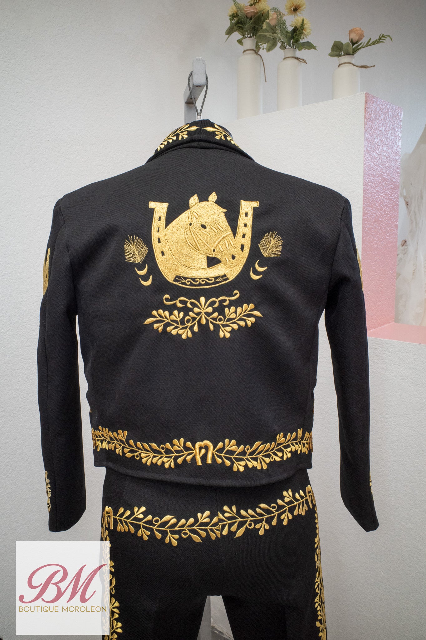 Black Charro Suit with Gold Embroidery