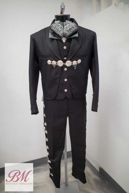 Classic Charro Suit Black with Silver Buttons