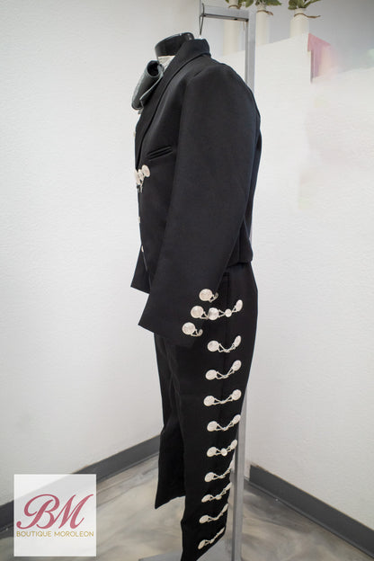 Classic Charro Suit Black with Silver Buttons