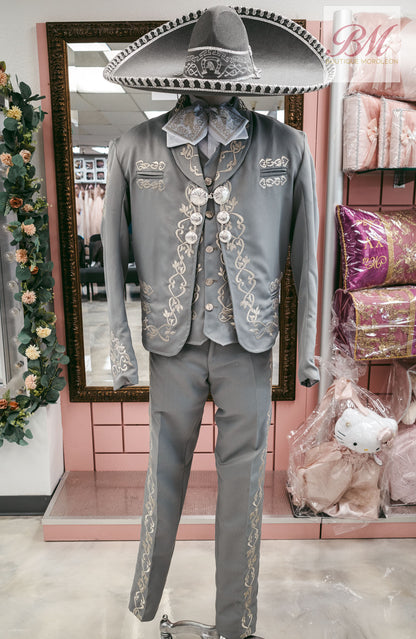 Classic Charro Suit Grey / Silver Embroidery