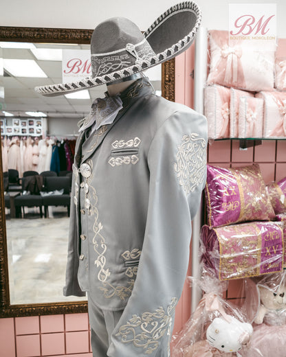 Classic Charro Suit Grey / Silver Embroidery