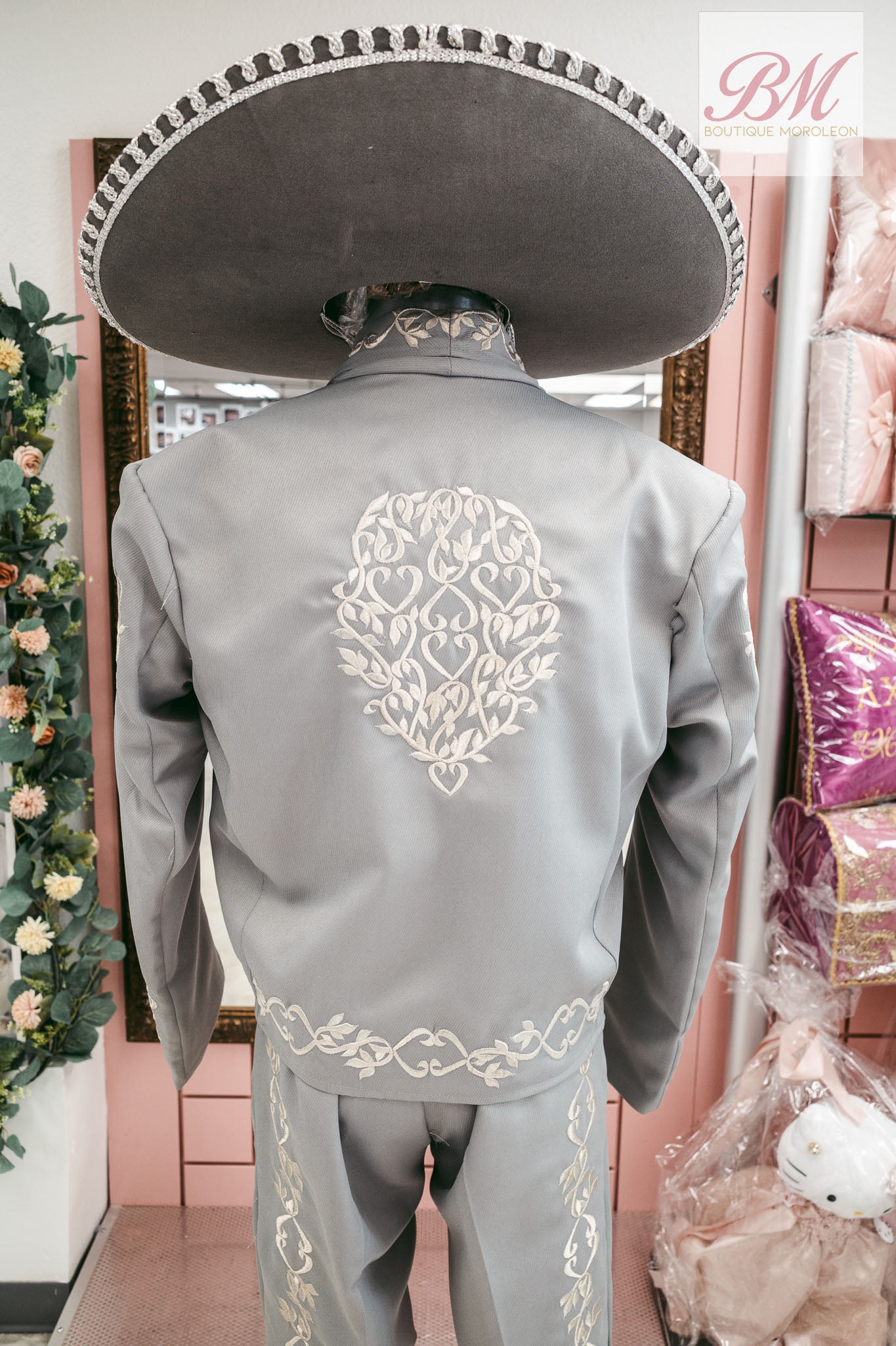 Grey Charro Suit with Gold Embroidery