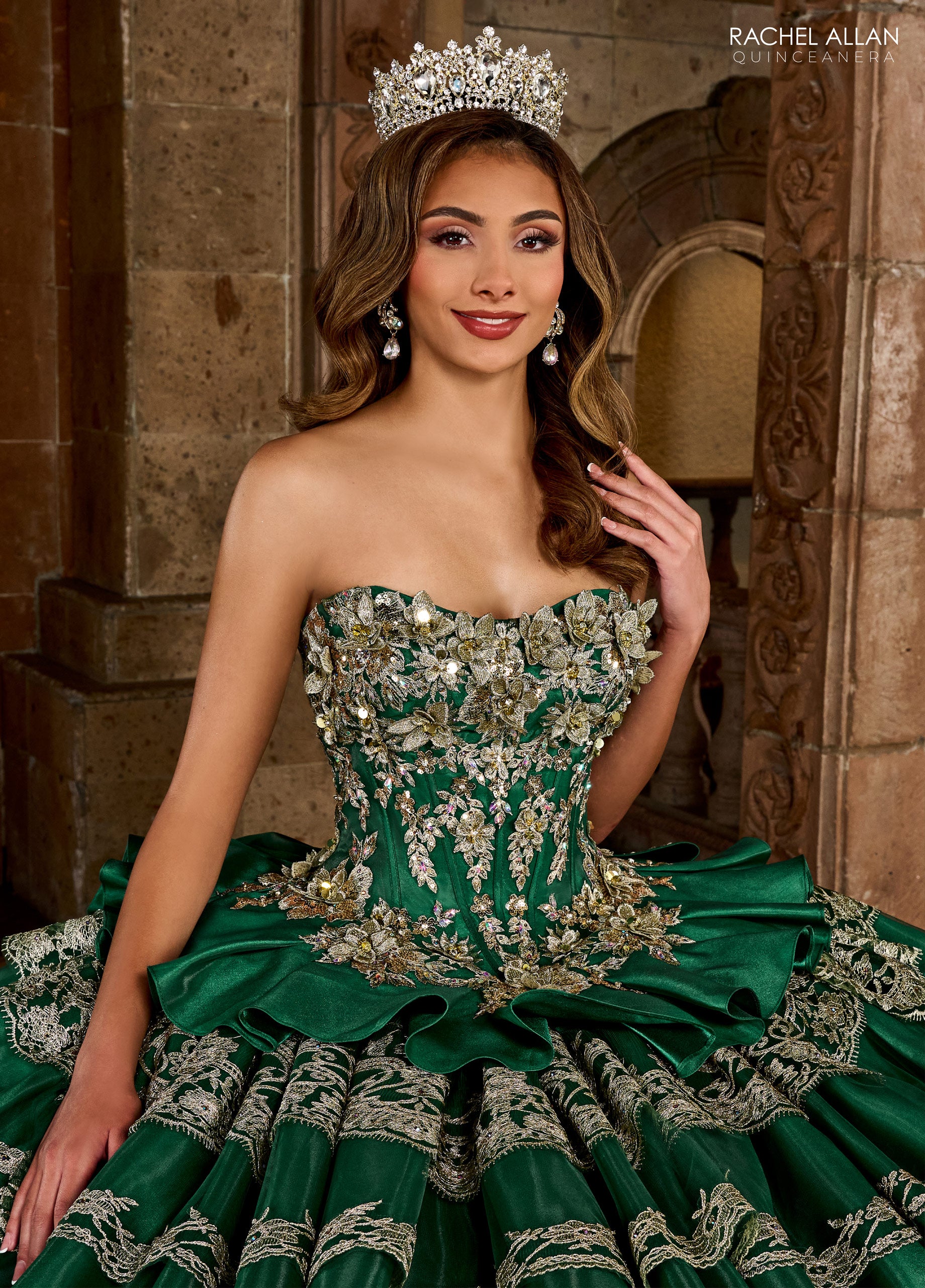 Rachel Allan RQ5003 Strapless Tiered Quinceanera Dress | FormalDressShops 20 / Emerald Gold Rachel Allan RQ5003 Strapless Tiered Quinceanera Dress | FormalDressShops 20 / Emerald Gold