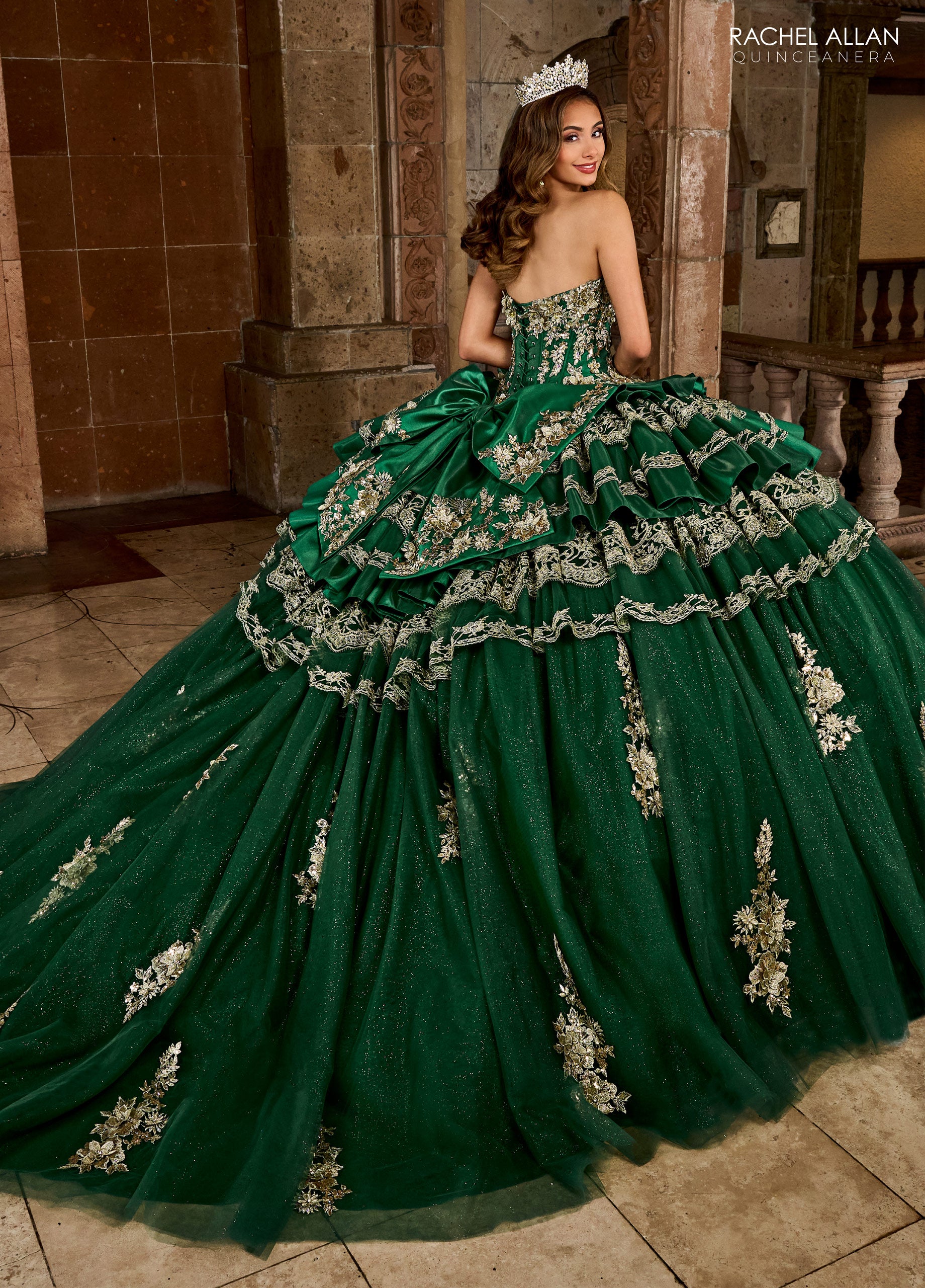 emerald green quinceanera dress Rachel Allan Charro RQ5003 20 / White GOLD