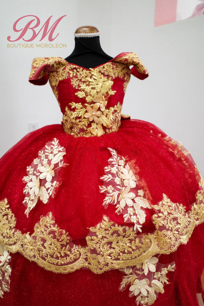 Mini Quince Dress Rojo con Oro