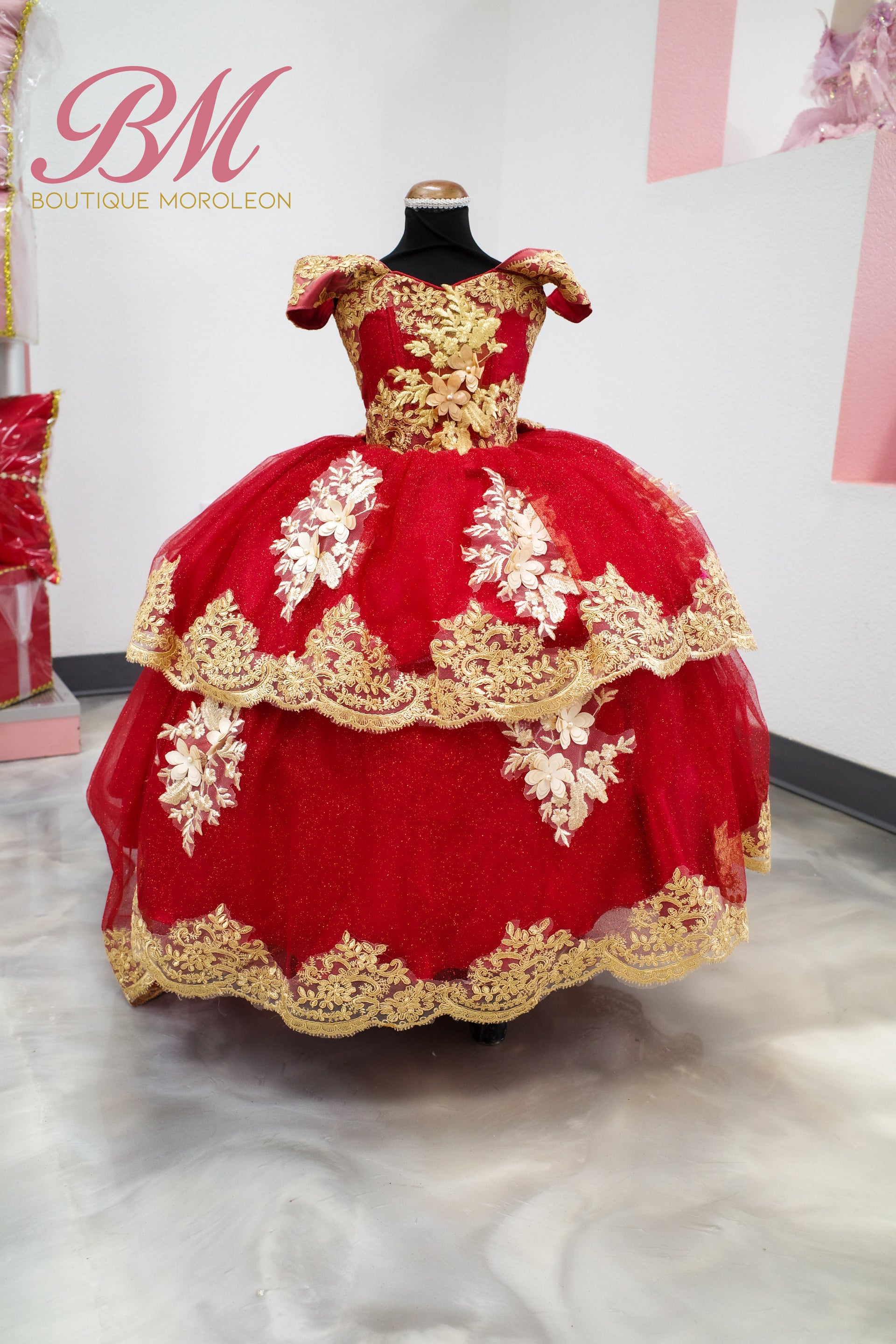 Mini Quince Dress Rojo Con Oro
