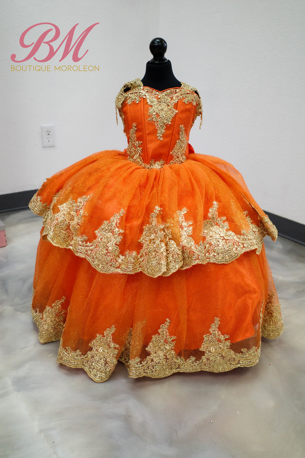 Mini Vestido Naranja — girls quinceañera dress at Boutique Moroleón Sacramento