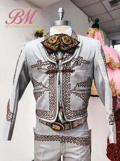 Economical Charro Suit Grey/Burgandy