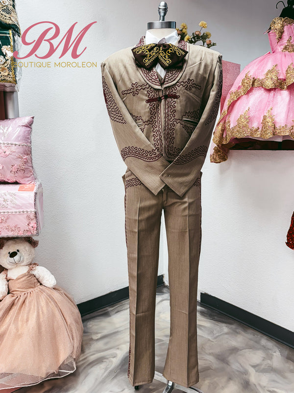 Economic Charro Suit Beige/Burgundy — alternate view — Boutique Moroleon Sacramento