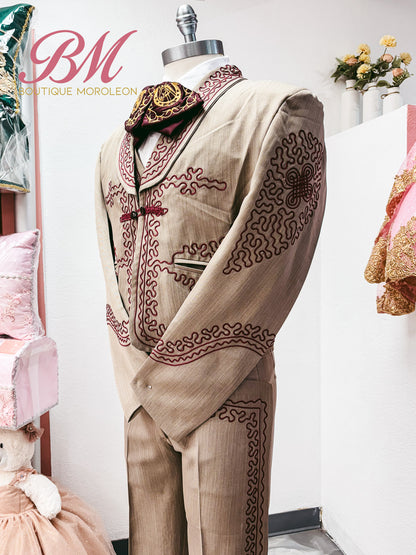 Economic Charro Suit Beige/Burgundy