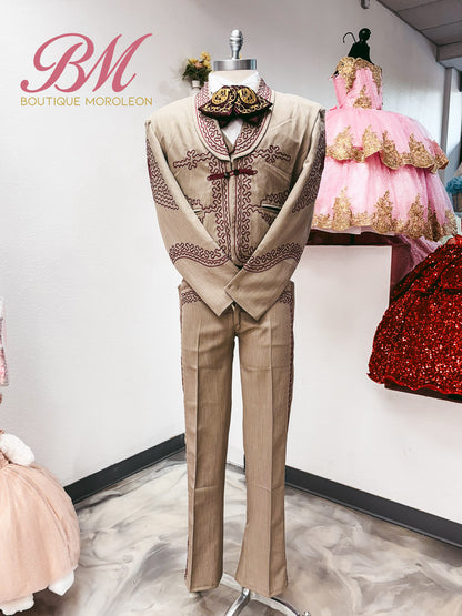 Economic Charro Suit Beige/Burgundy