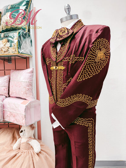 Economic Charro Suit Burgandy/Gold
