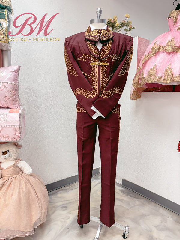 Economic Charro Suit Burgandy/Gold — Charro suit Sacramento CA — Boutique Moroleon