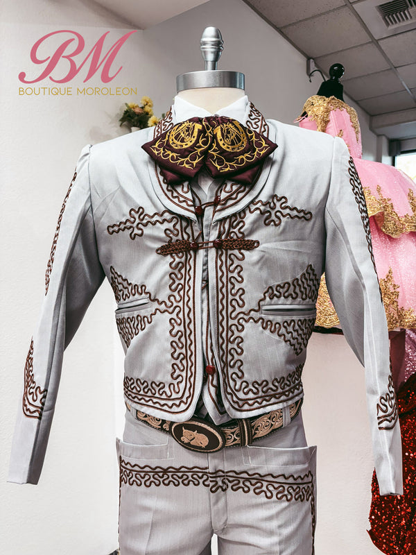 Economical Charro Suit Grey/Burgandy — Charro suit Sacramento CA — Boutique Moroleon