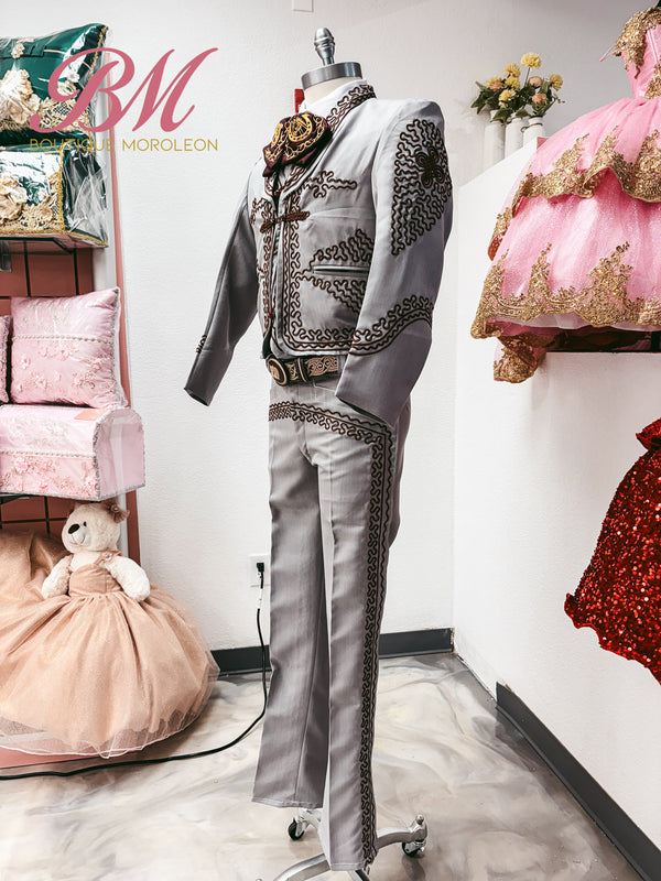Economical Charro Suit Grey/Burgandy — alternate view — Boutique Moroleon Sacramento