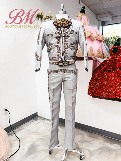 Economical Charro Suit Grey/Burgandy