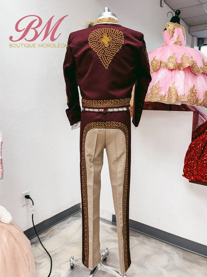 Economic Charro Suit Burgundy/Brown