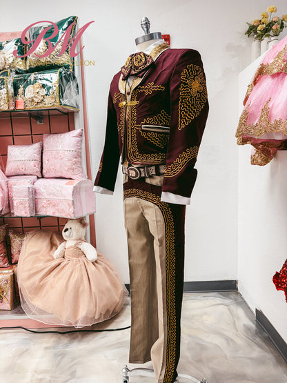 Economic Charro Suit Burgundy/Brown