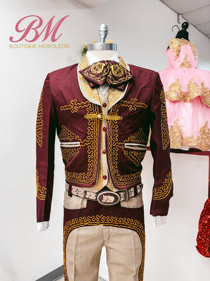 Economic Charro Suit Burgundy/Brown