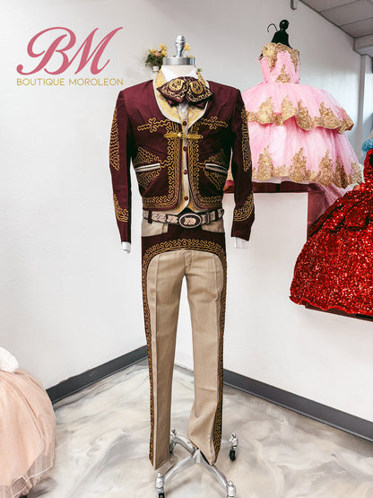 Economic Charro Suit Burgundy/Brown