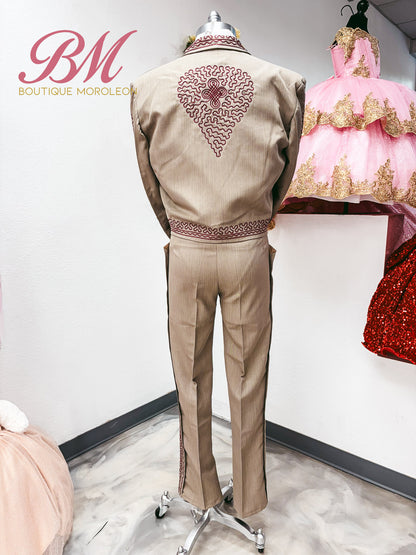 Economic Charro Suit Beige/Burgundy