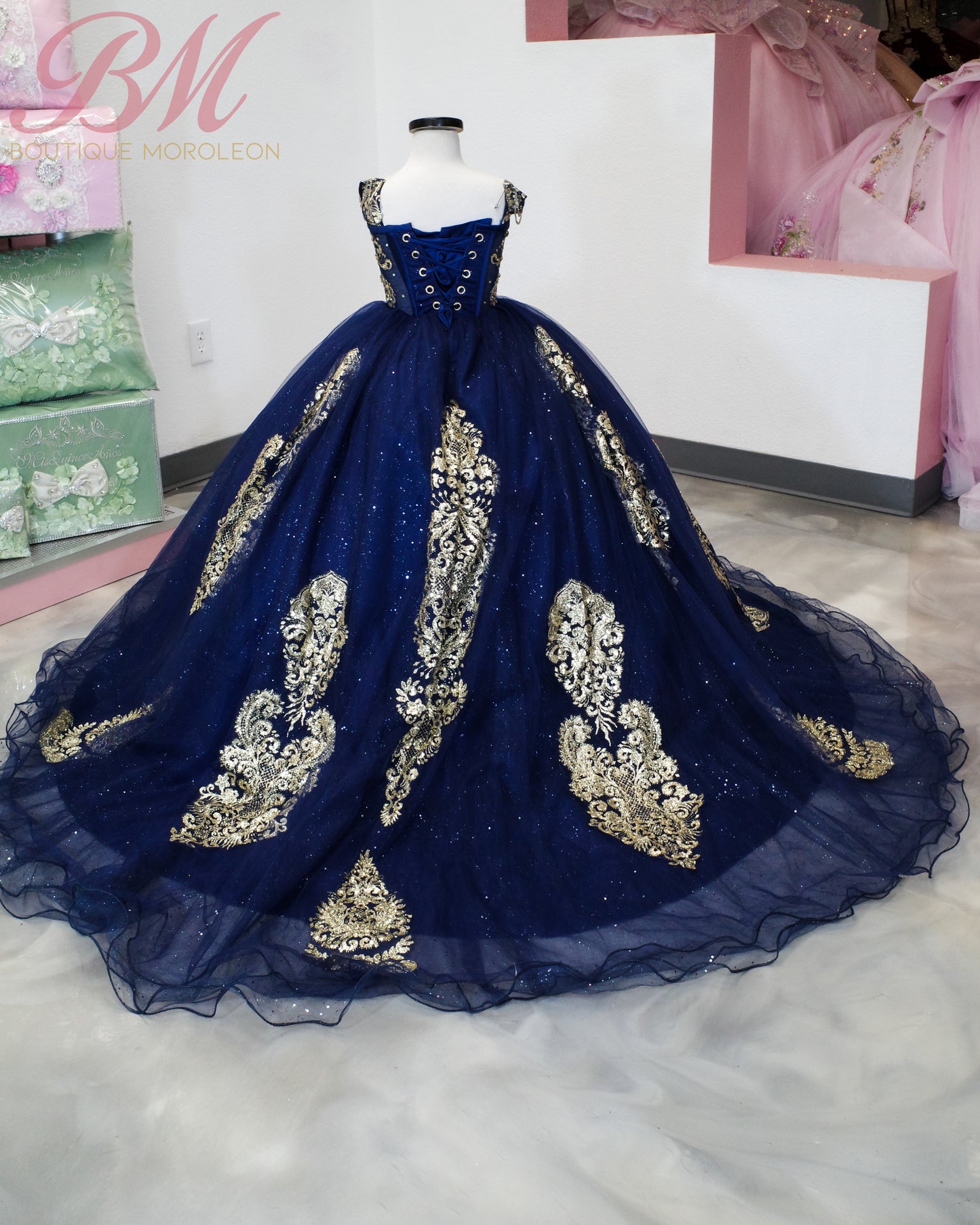 Mini Quince Dress in Navy with Gold Accent