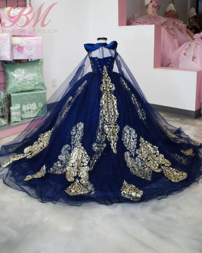 Special Order. Mini Quince Dress in Navy with Gold Accent