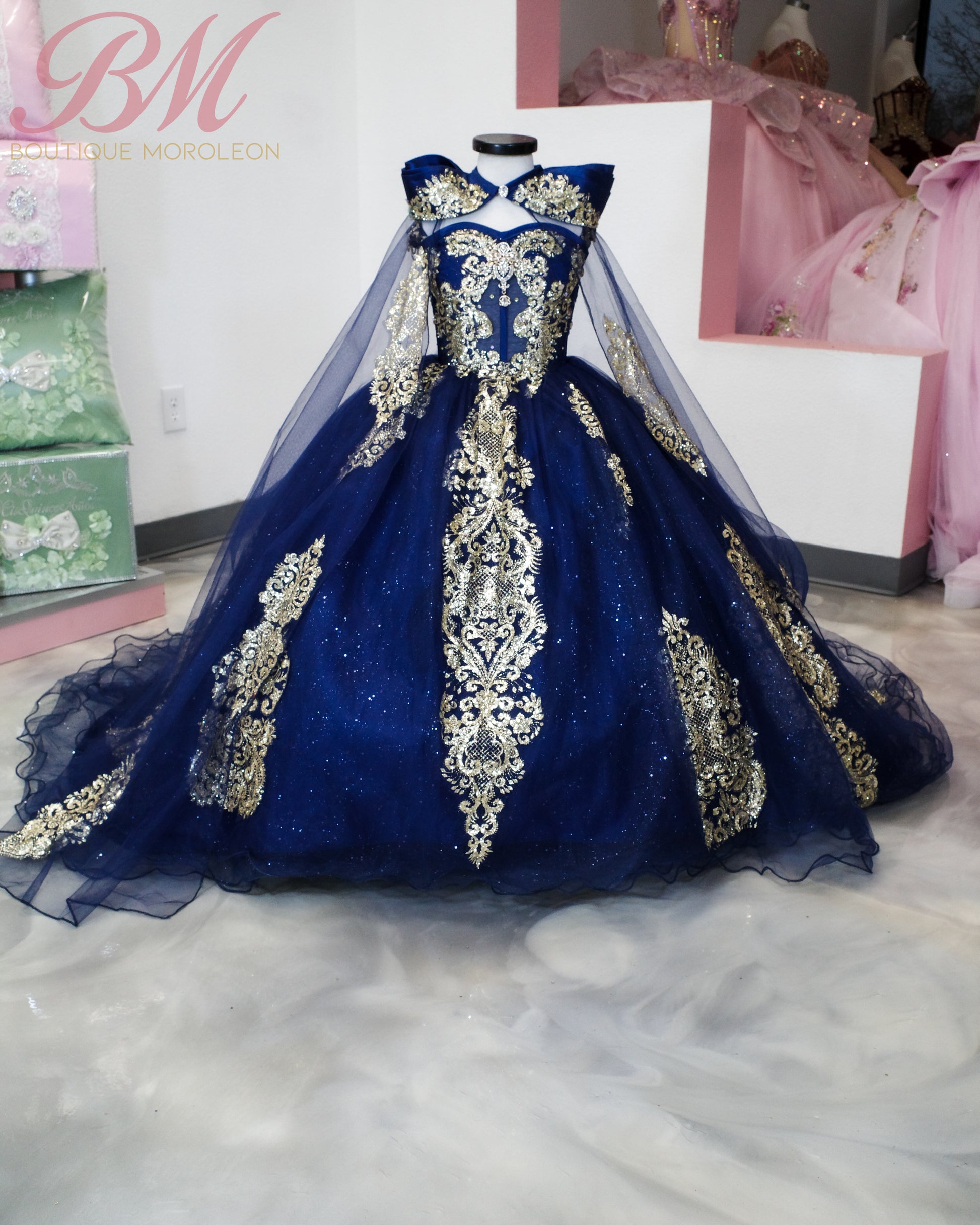 Mini Quince Dress in Navy with Gold Accent Boutique Moroleon Mini Quince Dress in Navy with Gold Accent Boutique Moroleon