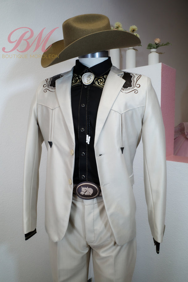 Chalino Sanchez-Inspired Vaquero Suit in Light Beige — alternate view — Boutique Moroleon Sacramento