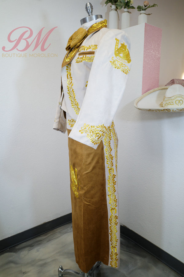 Ivory Charro Suit for Women with Tan Skirt — alternate view — Boutique Moroleon Sacramento