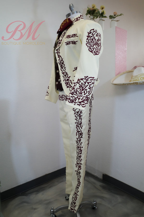 Charro Suit Biege con Wine — alternate view — Boutique Moroleon Sacramento