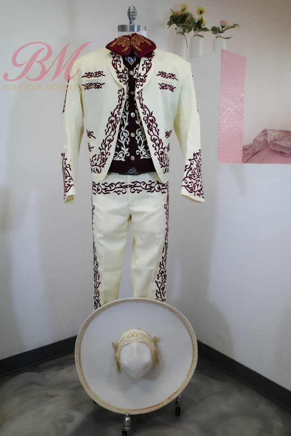 Charro Suit Biege con Wine — Charro suit Sacramento CA — Boutique Moroleon