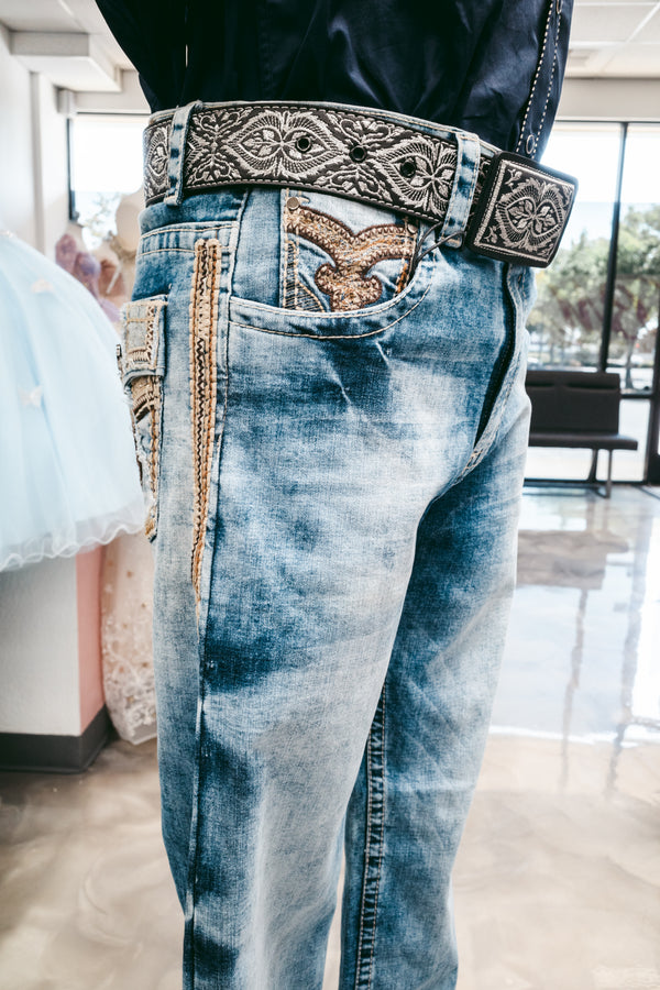 Pantalon Vaquero Light Wash Estilo Dakota — alternate view — Boutique Moroleon Sacramento